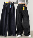 Raw Trendy Front Diagonal Cut Wide Fit Denim Pants