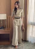 Washia Linen Short Sleeve T Blouse Wide Slacks Set