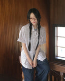 Copper linen overfit check shirt