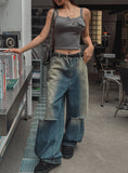 cross damage banding denim pants