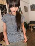 Yurimo Stripe Boat Neck Short Sleeve Tee