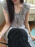 Use Check Puff Shirring Layered One Piece