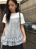 Yuhari Check Tiered Bustier Sleeveless Blouse
