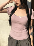 Enz Ribbon Square Neck Short Sleeve T-shirt