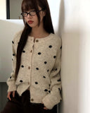 Jupi Dot Round Neck Long Sleeve Knit Cardigan