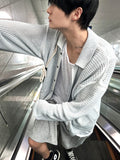 Linen Waffle Two Tone Knit Cardigan