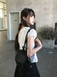 Melville Dot Wrinkle Puff Short Sleeve Blouse