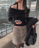 Veil khaki suede mini skirt