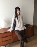 Aque Boatneck Off Shoulder Ribbed Angora Knit