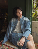 Evergreen cool denim biker jacket