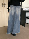 atune slit washed denim maxi long skirt