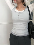 Milty Halter Color Matching Fake Layered Sleeveless
