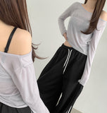 Print Lettering See-through Long Sleeve T-shirt