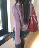 Romit Flower V-Neck Crop Long-Sleeve Knit