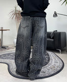 Luton Drawing Flower Denim Pants
