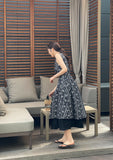 [Strap set] Gloss Floral Color Matching Sleeveless Long One Piece