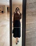 Belden Buckle Unbalance Pleated Long Skirt