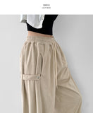 Corduroy Side Snap Button Folding Wide Banding Pants