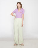 Pink Flower Dot Embroidery Short Sleeve Knit Collar Tee