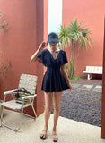 Cloche Ruffle Wrap Monokini Black