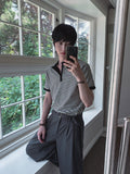 Yushi Stripe Henley Neck Short Sleeve T-Shirt