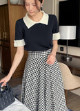 Balieu check flare long skirt