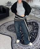 Pad snap button denim pants