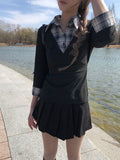 Padin Fake Layered Check Shirt Slim Ribbon T-shirt