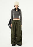 Hem snap pintuck nylon banding pants