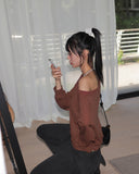 Kento waffle pocket off-shoulder sweatshirt