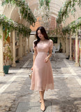 Rubian Short Sleeve See-Through Flare One Piece