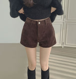 Corduroy Brushed Vertical Stripe A-line Winter Shorts