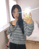 Minun Stripe Color Matching Knit Long Sleeve Cardigan