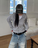 Ien Stripe Crop Hooded Zip-up