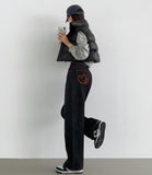 Raw Unique Red Stitch Heart Point Embroidery Wide Denim Pants