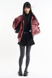 Puff raglan texture leather jumper