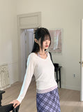 Ripple Halter Layered V-Neck Cropped Long Sleeve T-Shirt