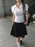 Mindum Fake Layered Shirring Bustier Puff Shirt
