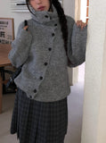 Juke diagonal button high neck knit