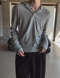 Mude Loose Fit Henley Neck Long Sleeve Hoodie