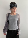 Jekin See-Through Flower Printing Long Sleeve Tee