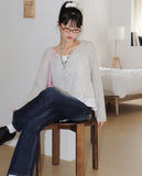 Raze boucle linen round knitwear long-sleeved cardigan