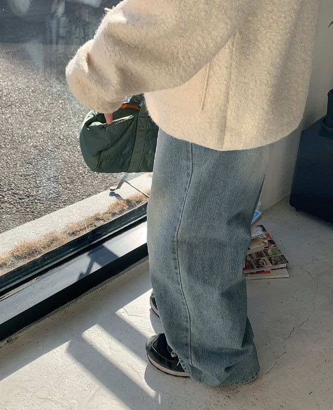 【BAON】Gomibe Washed Denim Wide Pants BAON (バオン) - ゴミブウォッシュ加工デニムワイドパンツ