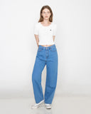 Drawing Smile Embroidery Crop Short Sleeve Knit