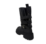 +6cm Vintage Crack Buckle Studded Mid Boots