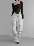 (Unisex) Lukin Big Pocket Cargo Wide Pants