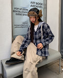 Leaf Hooded Layered Check Shirt