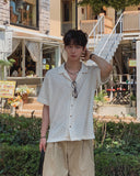 Crochet Open Collar Short Sleeve Knit