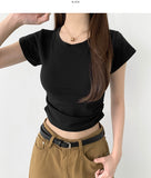 Mayonnaise Side Shirring Crop Short Sleeve T-Shirt