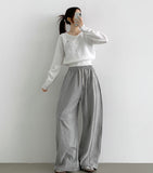 Side Cut Long Balloon Wide Banding Pants